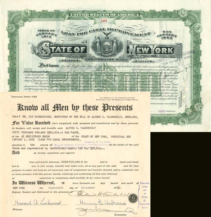 F.W. Vanderbilt signs State of New York document